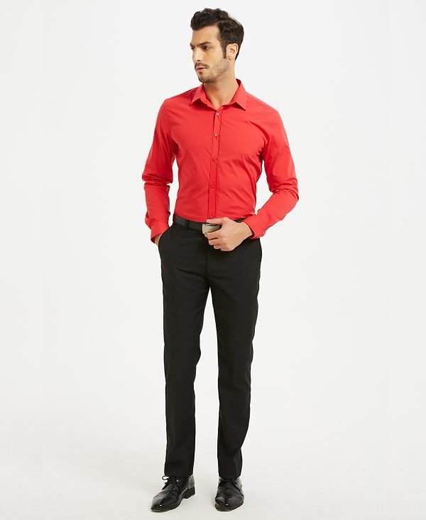 Rood Overhemd ENZOCAMICIA Lange Mouw Stretch Met Slanke Pasvorm - Afbeelding 3