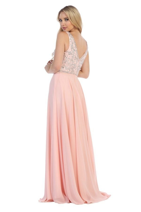 A-Lijn / Prinses Mouwloze V-nek Vloer lengte Kralen Chiffon Jurken - Afbeelding 2