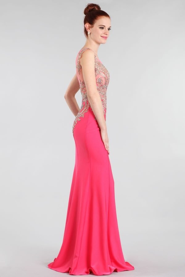 Verleidelijke Jersey Jewel Neckline Zeemeermin Avondjurken Met Staaflijst - Afbeelding 19